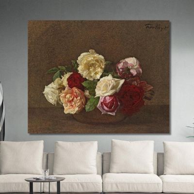 Rose In Una Tazza Henri Fantin-Latour hft81 quadro stampa su tela