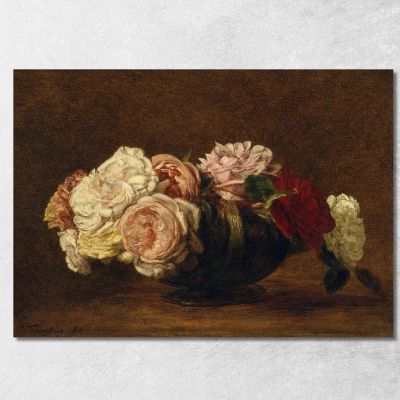 Rose In Una Ciotola Henri Fantin-Latour hft84 quadro stampa su tela