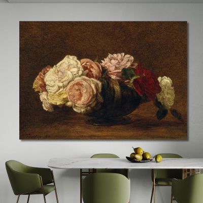 Rose In Una Ciotola Henri Fantin-Latour hft84 quadro stampa su tela