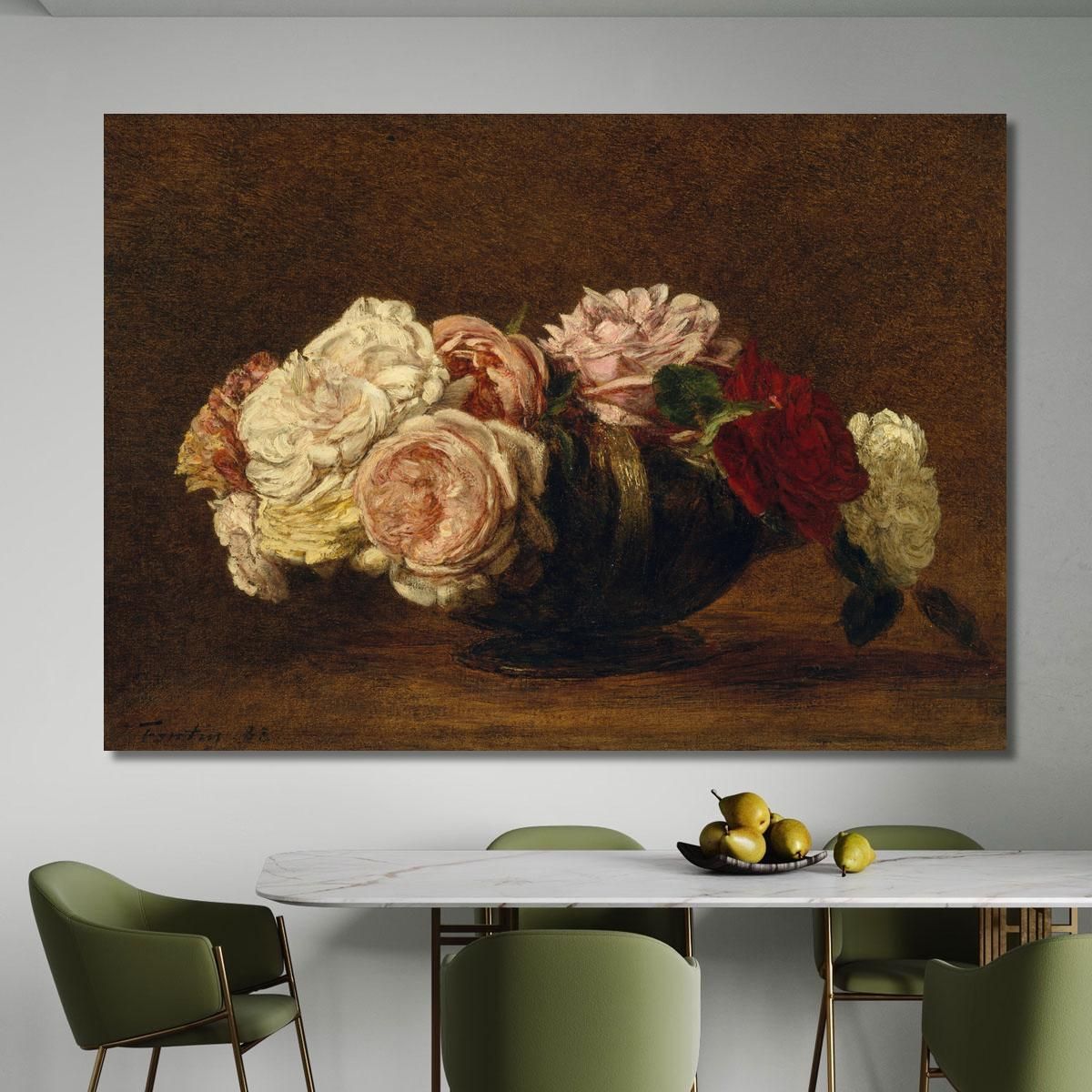 Rose In Una Ciotola Henri Fantin-Latour hft84 quadro stampa su tela