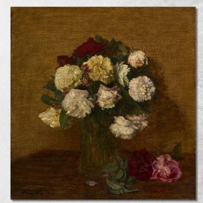 Rose In Un Vaso Henri Fantin-Latour hft86 quadro stampa su tela