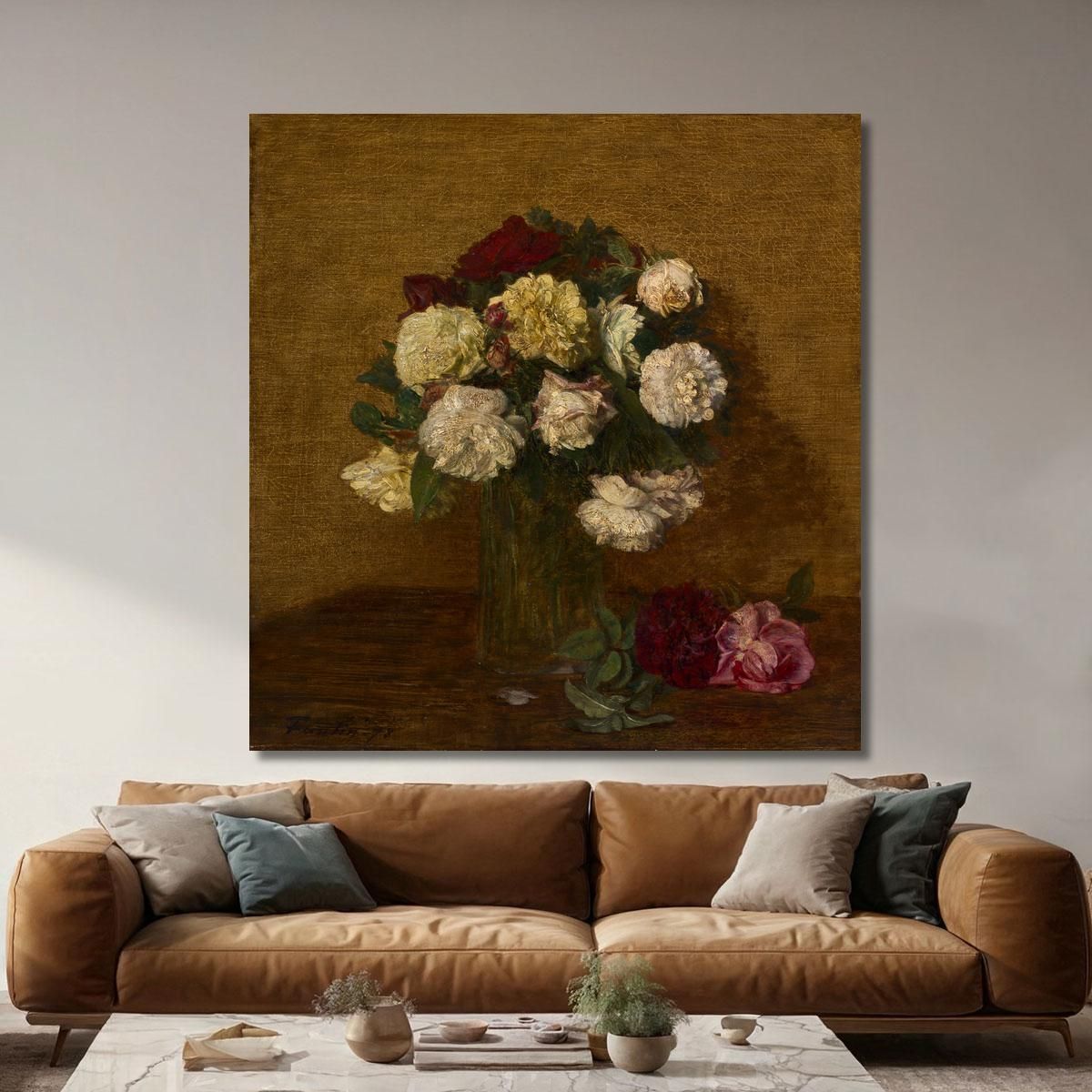 Rose In Un Vaso Henri Fantin-Latour hft86 quadro stampa su tela