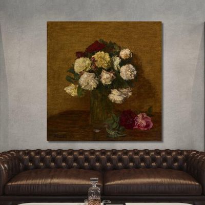 Rose In Un Vaso Henri Fantin-Latour hft86 quadro stampa su tela