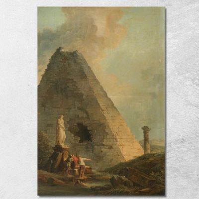Capriccio Con La Piramide Cestia E Viaggiatori In Un Paesaggio All'Italiana Hubert Robert hrb4 quadro stampa su tela