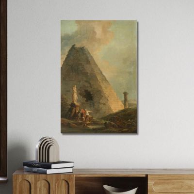 A Capriccio With&nbsp;The Pyramid Of Cestius And Travellers In An Italianate&nbsp;Landscape Hubert Robert, hrb4 canvas print