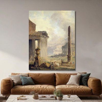 Rovine Romane Del Foro Con Il Colosseo E L'Obelisco Hubert Robert hrb84 quadro stampa su tela