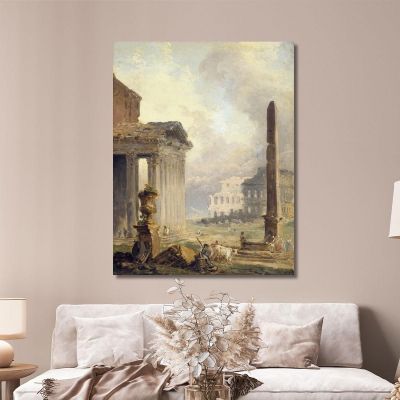 Rovine Romane Del Foro Con Il Colosseo E L'Obelisco Hubert Robert hrb84 quadro stampa su tela