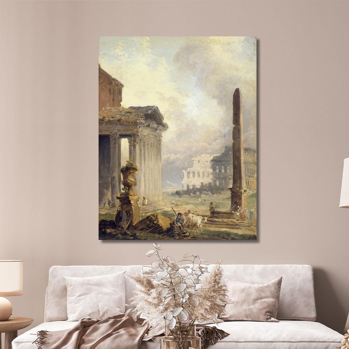 Rovine Romane Del Foro Con Il Colosseo E L'Obelisco Hubert Robert hrb84 quadro stampa su tela