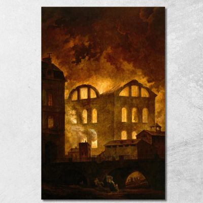 L'Incendio Al Teatro Dell'Opera Del Palais-Royal Hubert Robert hrb97 quadro stampa su tela