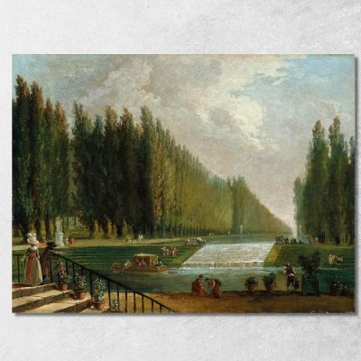 Il Parco Di Una Villa Di Campagna Con Figure Che Passeggiano Vicino A Una Cascata D'Acqua Hubert Robert hrb108 quadro stampa su