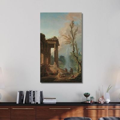 The Portico Of A Country Mansion Hubert Robert, hrb110 canvas print