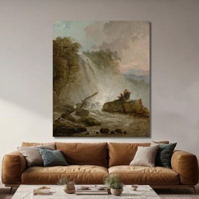 Cascata Con Disegno Dell'Artista Hubert Robert hrb133 quadro stampa su tela