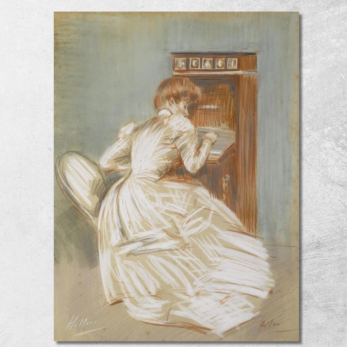 Madame Helleu Al Suo Segretario Paul César Helleu pch24 quadro stampa su tela Madame Helleu Al Suo Segretario Paul César Helleu pch24 quadro stampa su tela