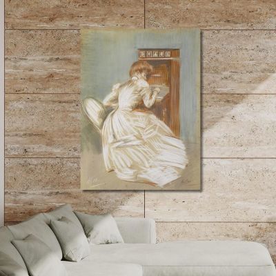 Madame Helleu Al Suo Segretario Paul César Helleu pch24 quadro stampa su tela Madame Helleu Al Suo Segretario Paul César Helleu pch24 quadro stampa su tela