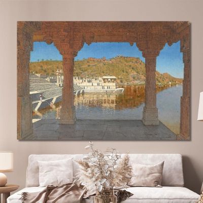 Rajnagar. Terrapieno Di Marmo Decorato Con Bassorilievi Su Un Lago A Udaipur Vasily Vereshchagin vvr45 quadro stampa su tela