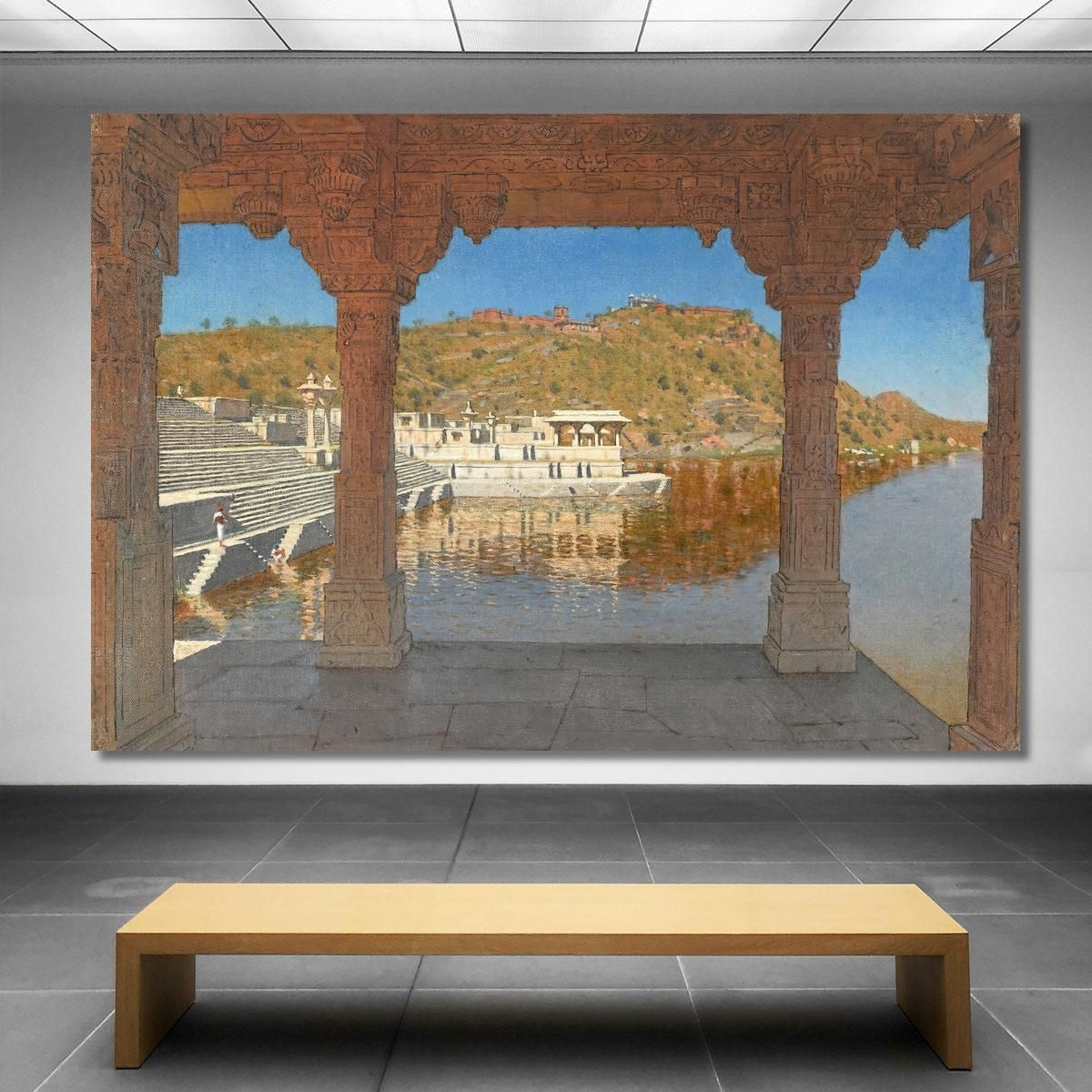 Rajnagar. Terrapieno Di Marmo Decorato Con Bassorilievi Su Un Lago A Udaipur Vasily Vereshchagin vvr45 quadro stampa su tela