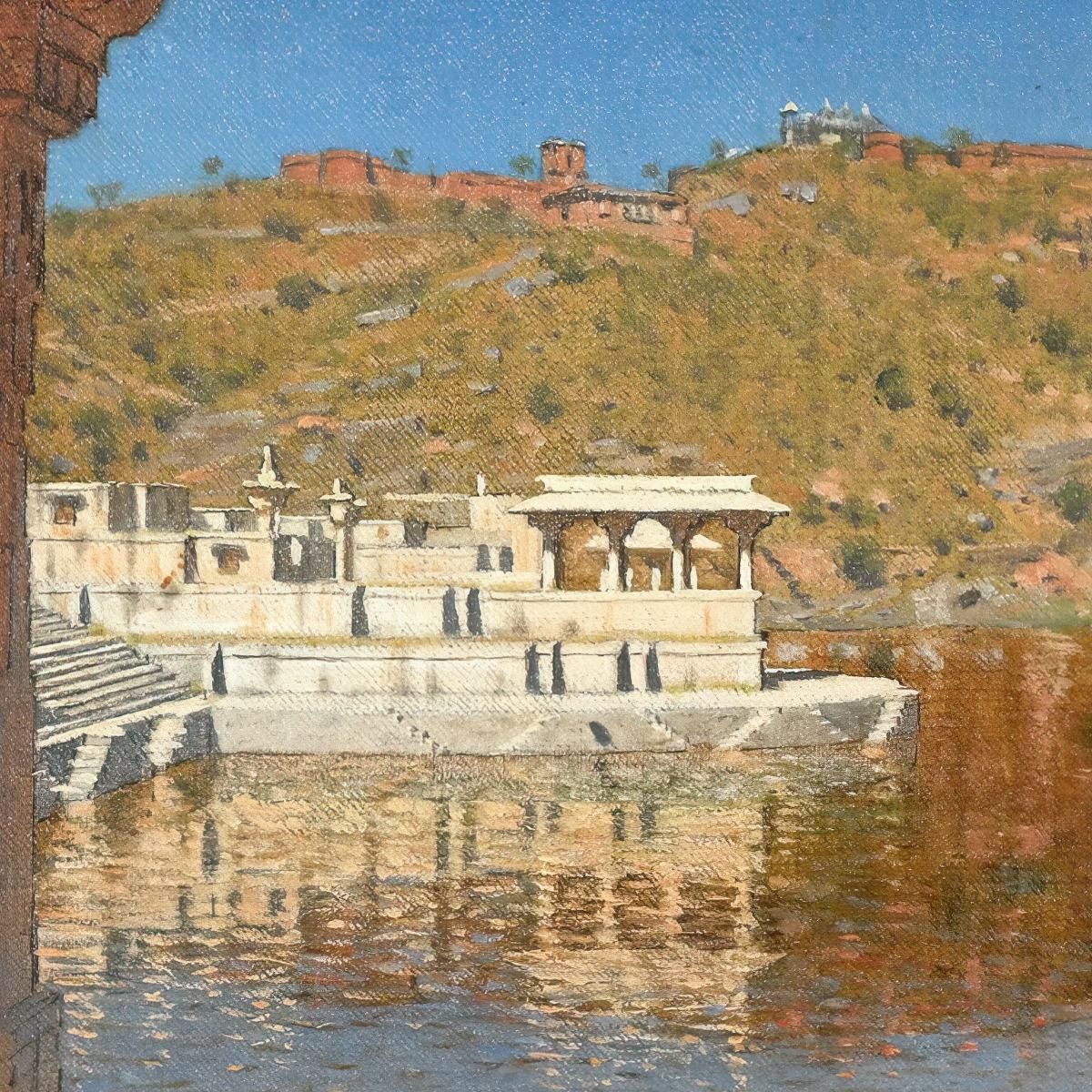 Rajnagar. Terrapieno Di Marmo Decorato Con Bassorilievi Su Un Lago A Udaipur Vasily Vereshchagin vvr45 quadro stampa su tela