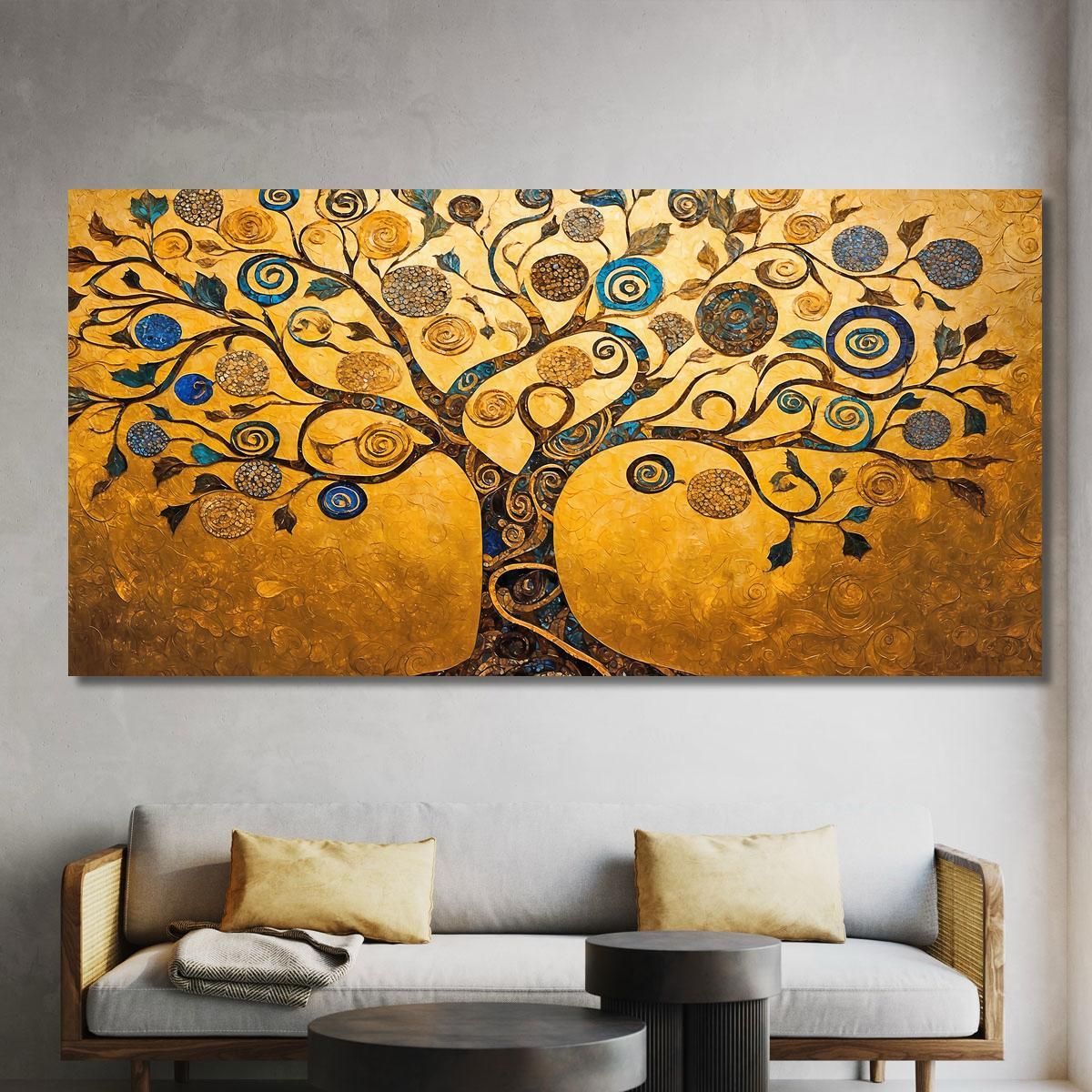 Quadro Albero Della Vita Oro E Spirali Blu avt4 quadro stampa su tela