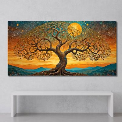 Quadro Albero Della Vita Tramonto E Montagna avt11 quadro stampa su tela