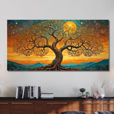 Quadro Albero Della Vita Tramonto E Montagna avt11 quadro stampa su tela