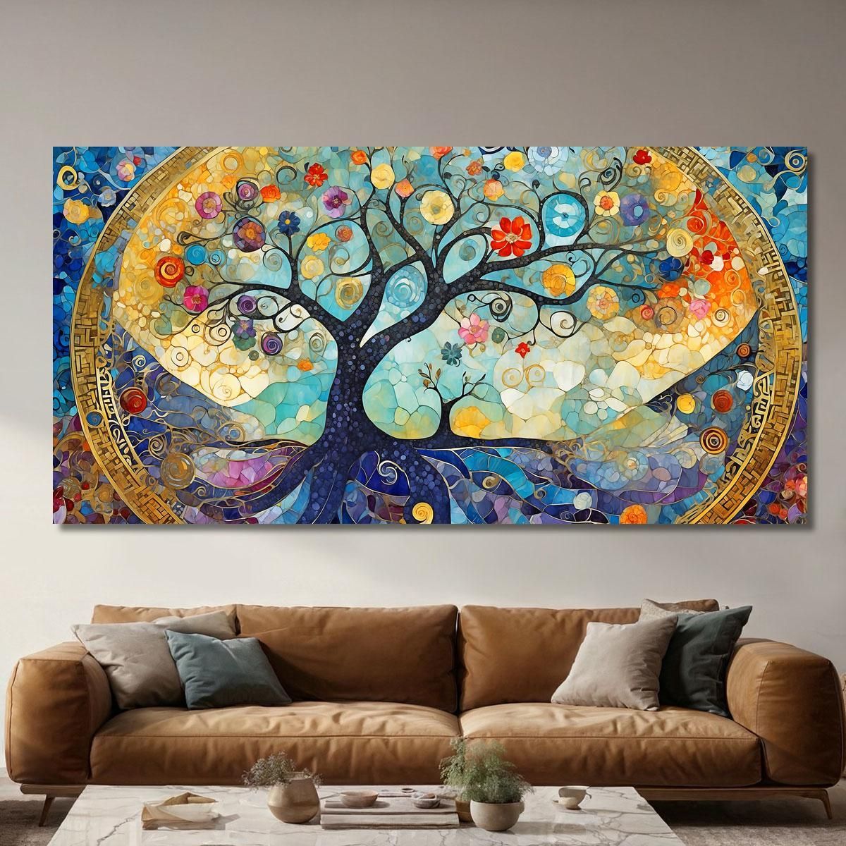 Quadro Albero Della Vita Mosaico Blu E Dorato avt24 quadro stampa su tela