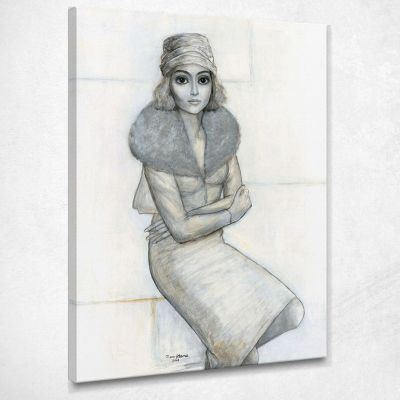Donna In Pelliccia Margaret Keane MKE123 quadro stampa su tela