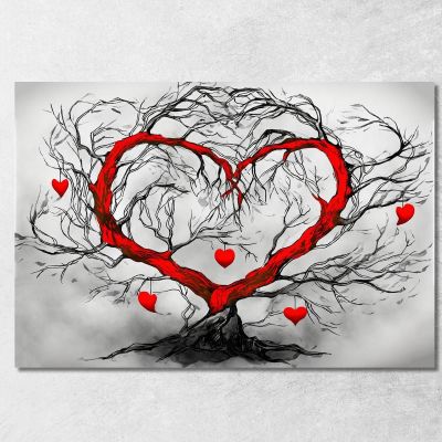 Quadro Albero Cuore Rosso Design Romantico abs1 quadro stampa su tela