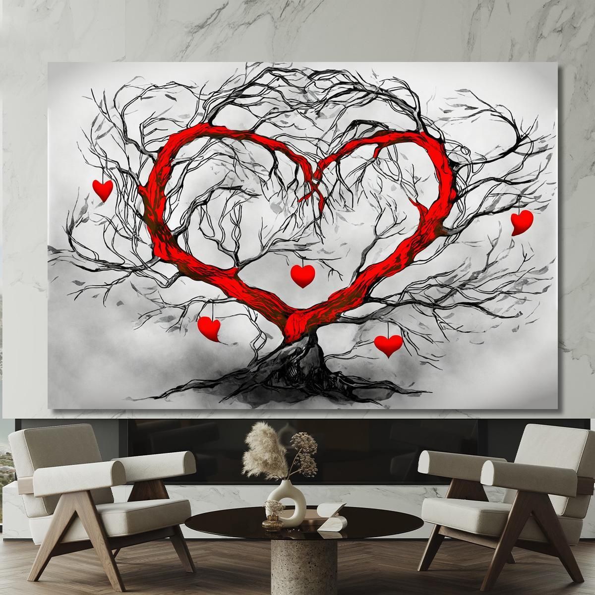 Quadro Albero Cuore Rosso Design Romantico abs1 quadro stampa su tela