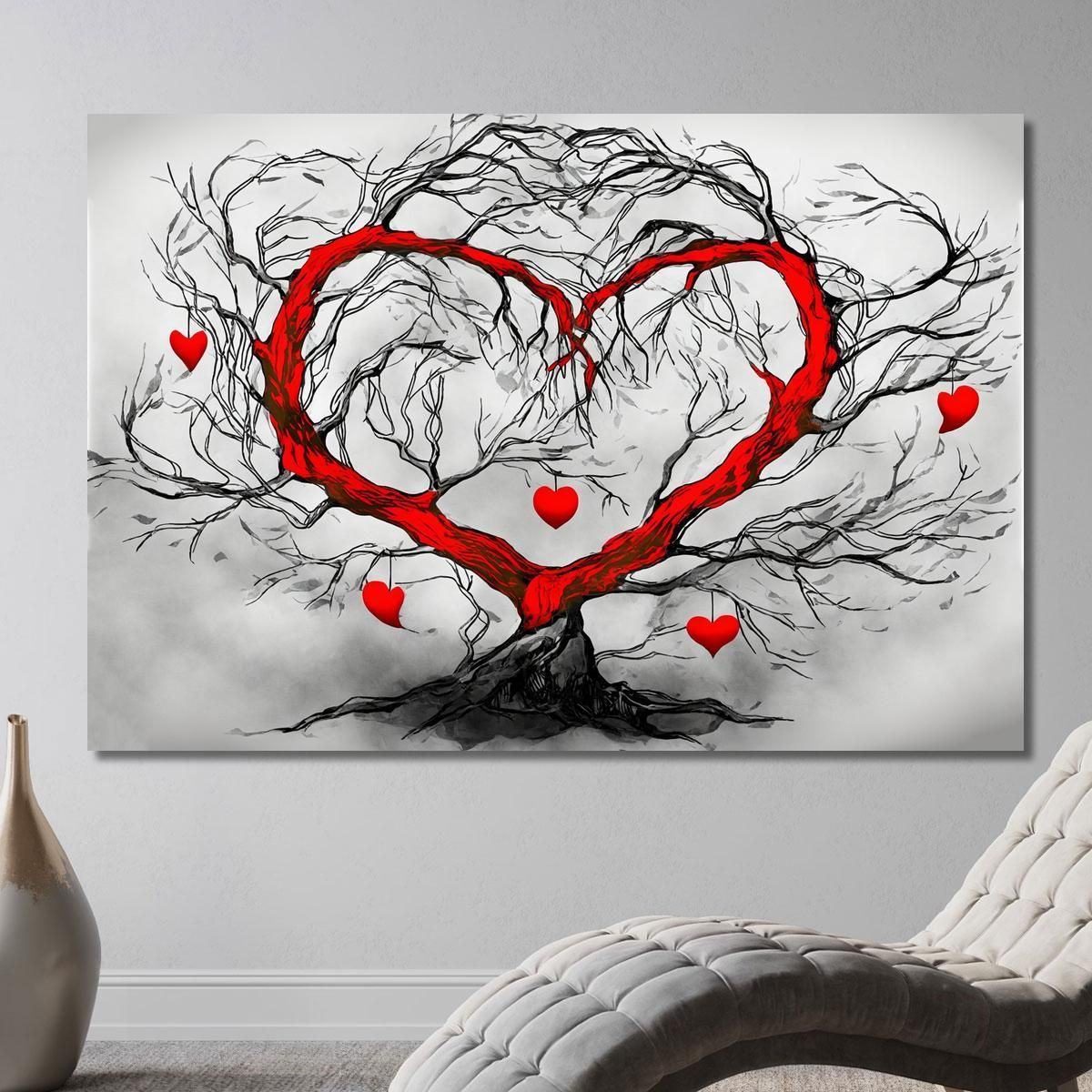 Quadro Albero Cuore Rosso Design Romantico abs1 quadro stampa su tela