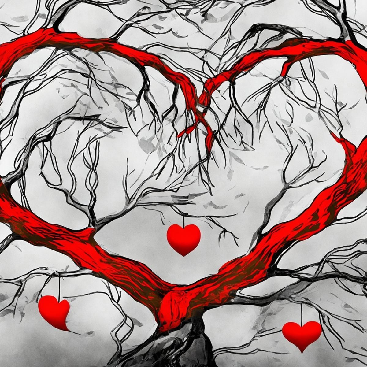 Quadro Albero Cuore Rosso Design Romantico abs1 quadro stampa su tela