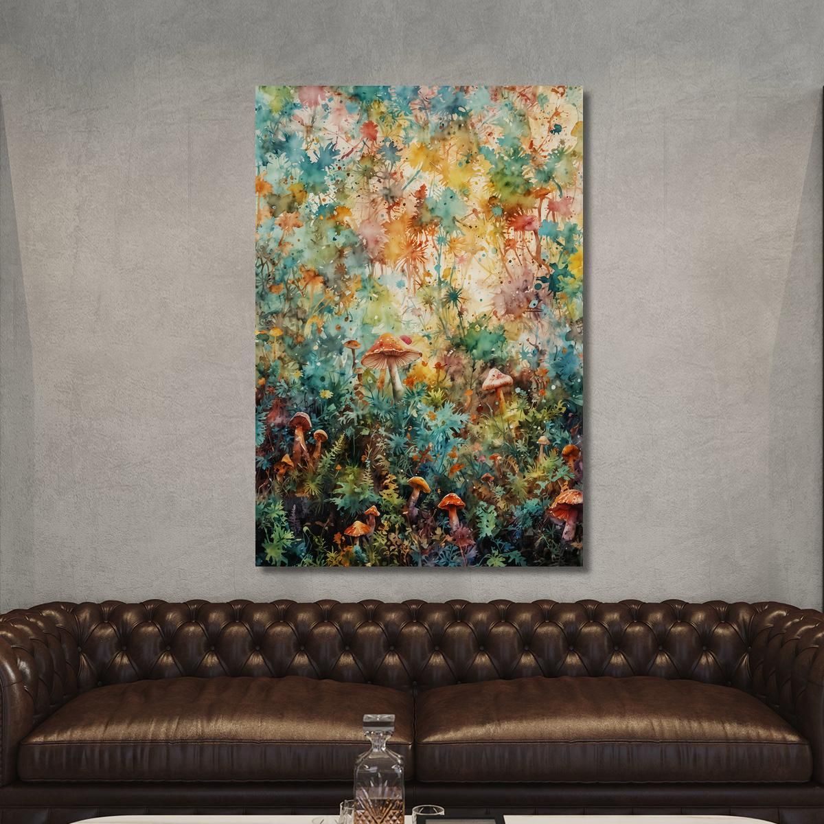 Wandbild Pilze Wald Psychedelisch 80x120cm - Leinwand Druck Ohne Rahmen