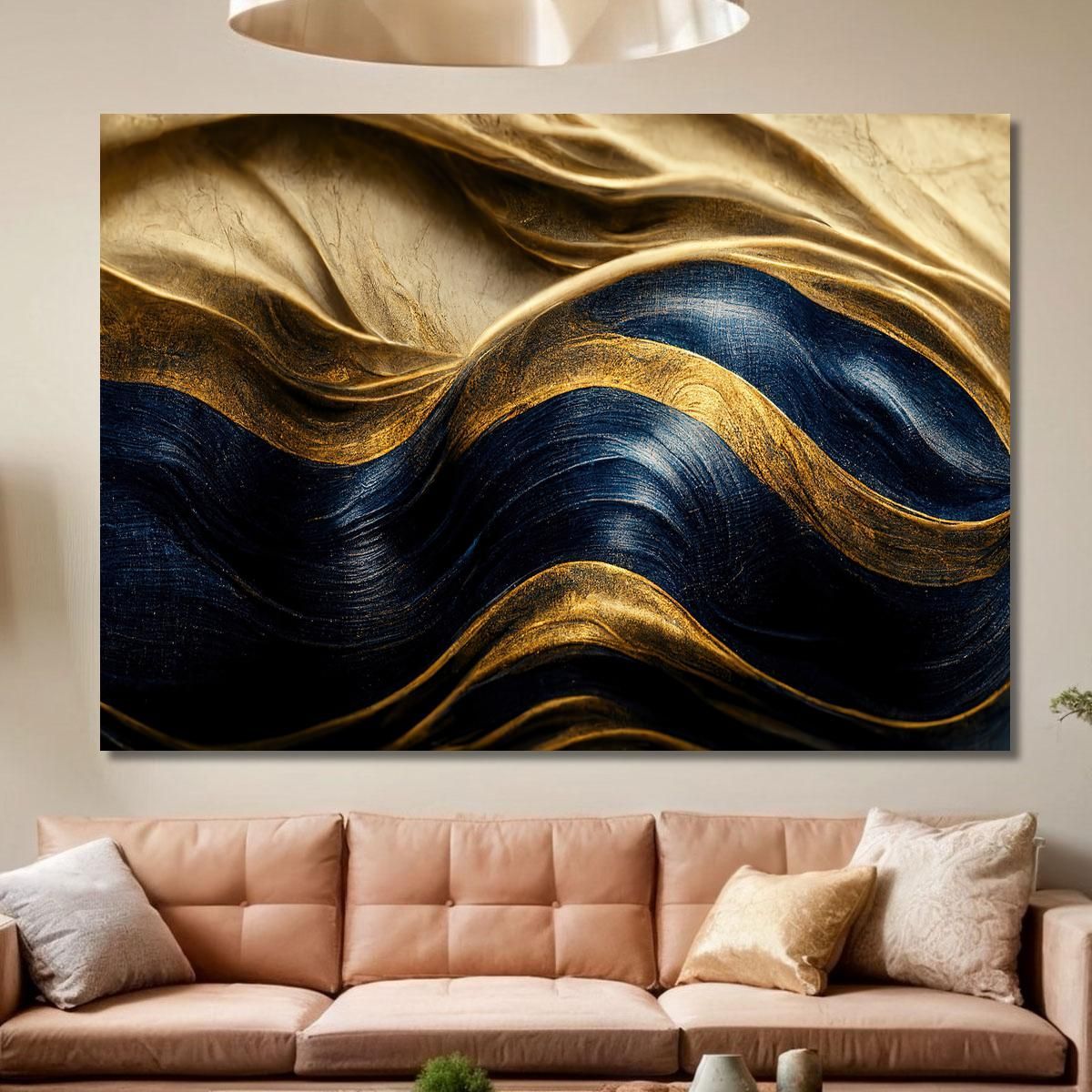 Quadro Astratto In Oro E Blu Con Texture Ondulate abs46 quadro stampa su tela