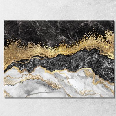 Quadro Effetto Marmo Nero Oro Elegante abs81 quadro stampa su tela