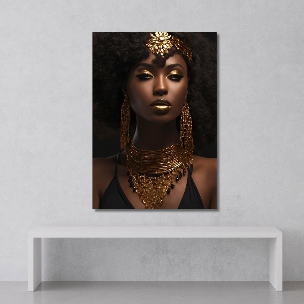 Afrikanische Frau Gold Glitzer Rahmen Wanddekoration HOLEILUCK Leinwandbild Afrikanische  Frau - 40x55cm Mit Rahmen Wandkunst Mit Gold Glitzer, image size:1200x1200