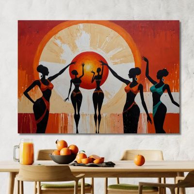 Pintura Étnica Mujeres Africanas Celebración Del Atardecer , afr19 cuadro en lienzo