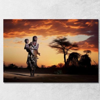 Quadro Mamma Africana Al Tramonto Nella Savana afr24 quadro stampa su tela