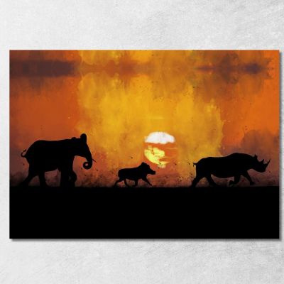 Quadro Tramonto Africano Con Animali afr27 quadro stampa su tela