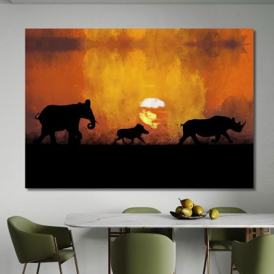 Quadro Tramonto Africano Con Animali afr27 quadro stampa su tela