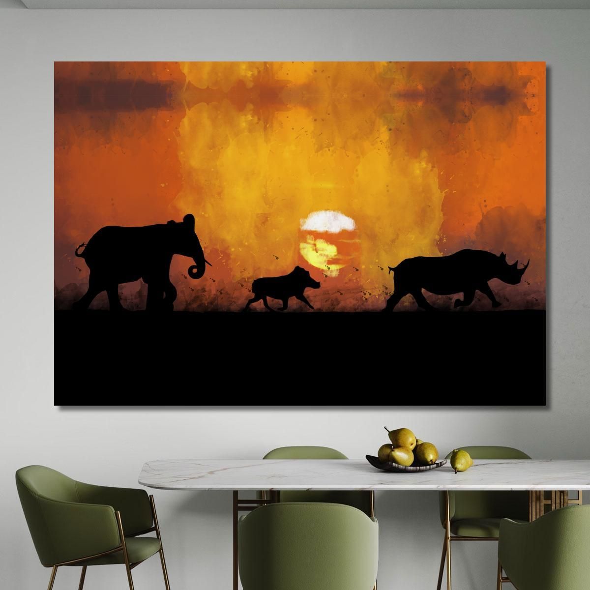 Quadro Tramonto Africano Con Animali afr27 quadro stampa su tela