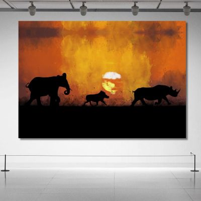 Quadro Tramonto Africano Con Animali afr27 quadro stampa su tela