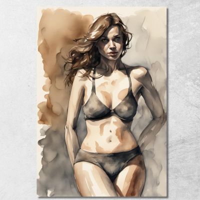 Quadro Donna Bikininero Acquerello Seppia Fashion fsn23 quadro stampa su tela