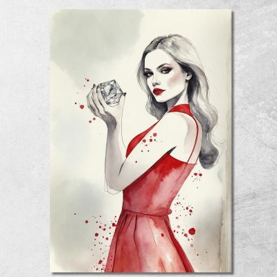 Quadro Donna Elegante Abito Rosso Con Diamante Disegno Acquerello Artistico Fashion fsn33 quadro stampa su tela