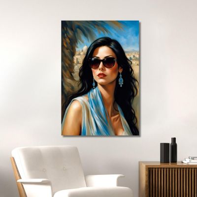 Quadro Donna Elegante Occhiali Neri Sfondo Orientale Fashion fsn36 quadro stampa su tela
