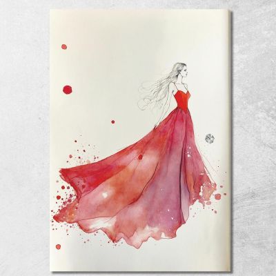 Quadro Donna Illustrazione Minimalista Abito Rosso Fashion fsn42 quadro stampa su tela