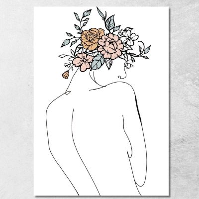 Quadro Minimalista Silhouette Donna Fiori Delicati Fashion fsn58 quadro stampa su tela