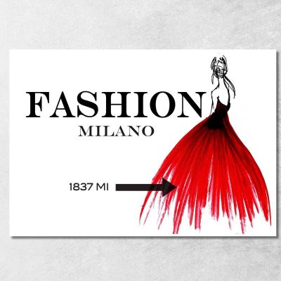 Quadro Moda Milano Bozzetto Vestito Rosso Donna Elegante Fashion fsn60 quadro stampa su tela