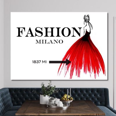 Quadro Moda Milano Bozzetto Vestito Rosso Donna Elegante Fashion fsn60 quadro stampa su tela