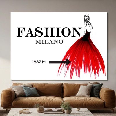 Quadro Moda Milano Bozzetto Vestito Rosso Donna Elegante Fashion fsn60 quadro stampa su tela