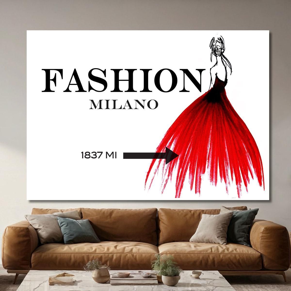 Quadro Moda Milano Bozzetto Vestito Rosso Donna Elegante Fashion fsn60 quadro stampa su tela