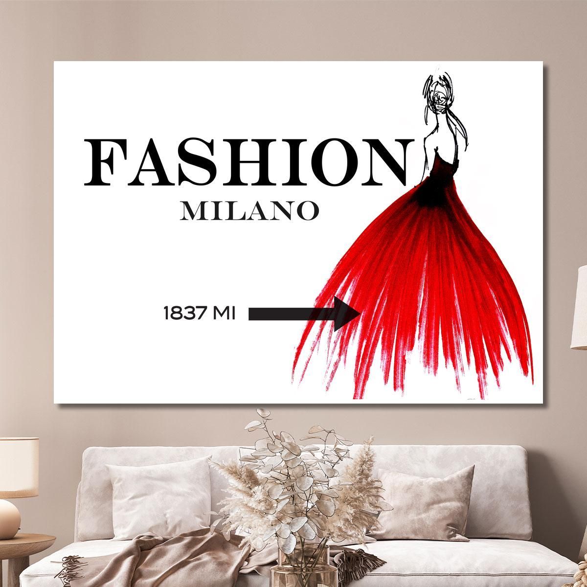 Quadro Moda Milano Bozzetto Vestito Rosso Donna Elegante Fashion fsn60 quadro stampa su tela